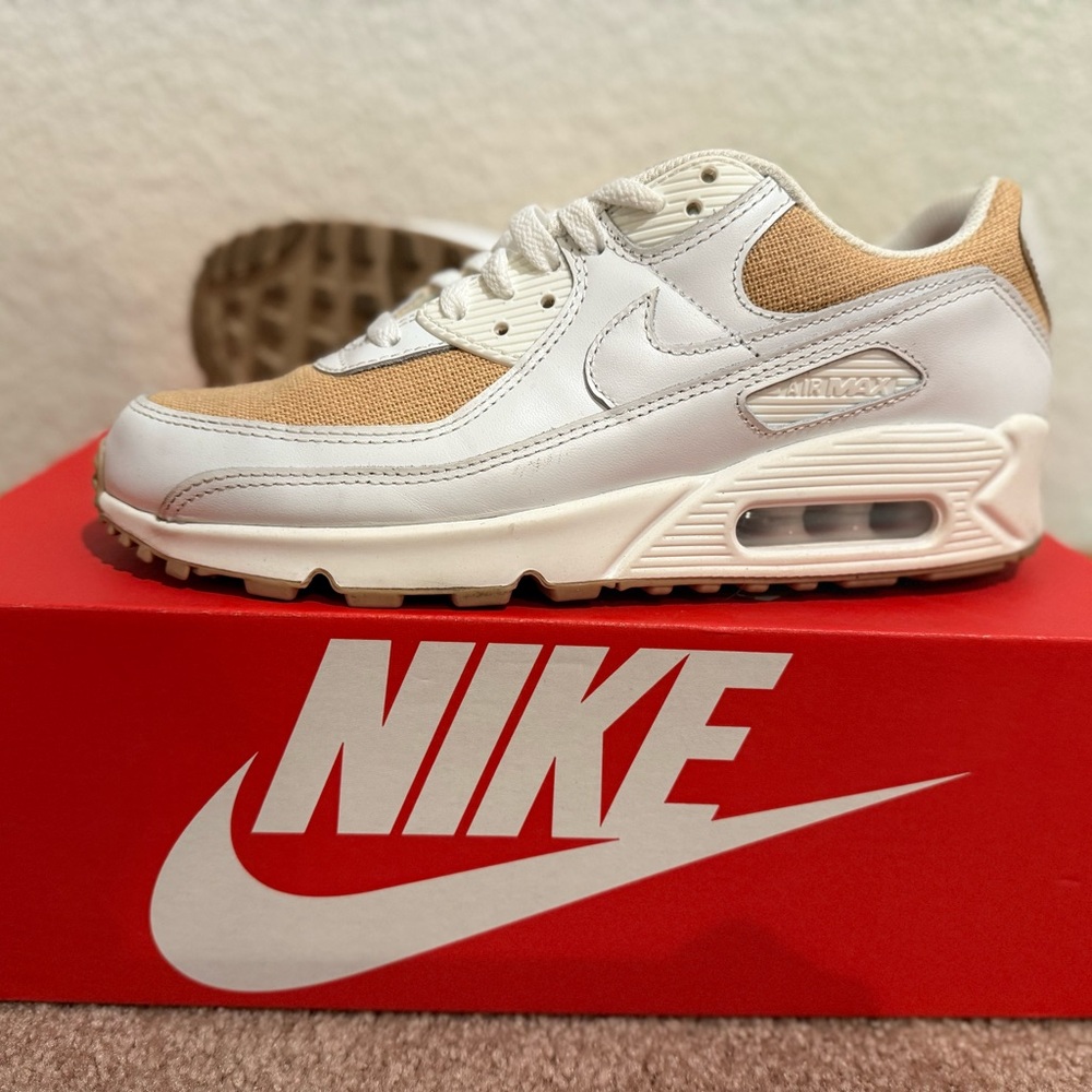 Nike White and Tan Sneakers with Air Max Cushioning